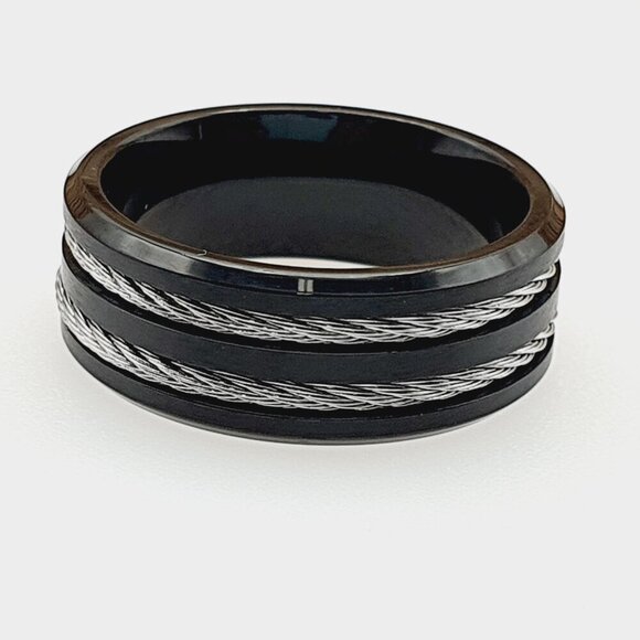 "Rope Inlay Black Titanium Wedding Ring, GALTUN553 - Picture 4 of 6